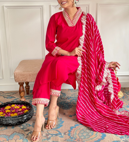 "Elegant Charm - PV Chandleri Embroidered Kurti Dupatta Set