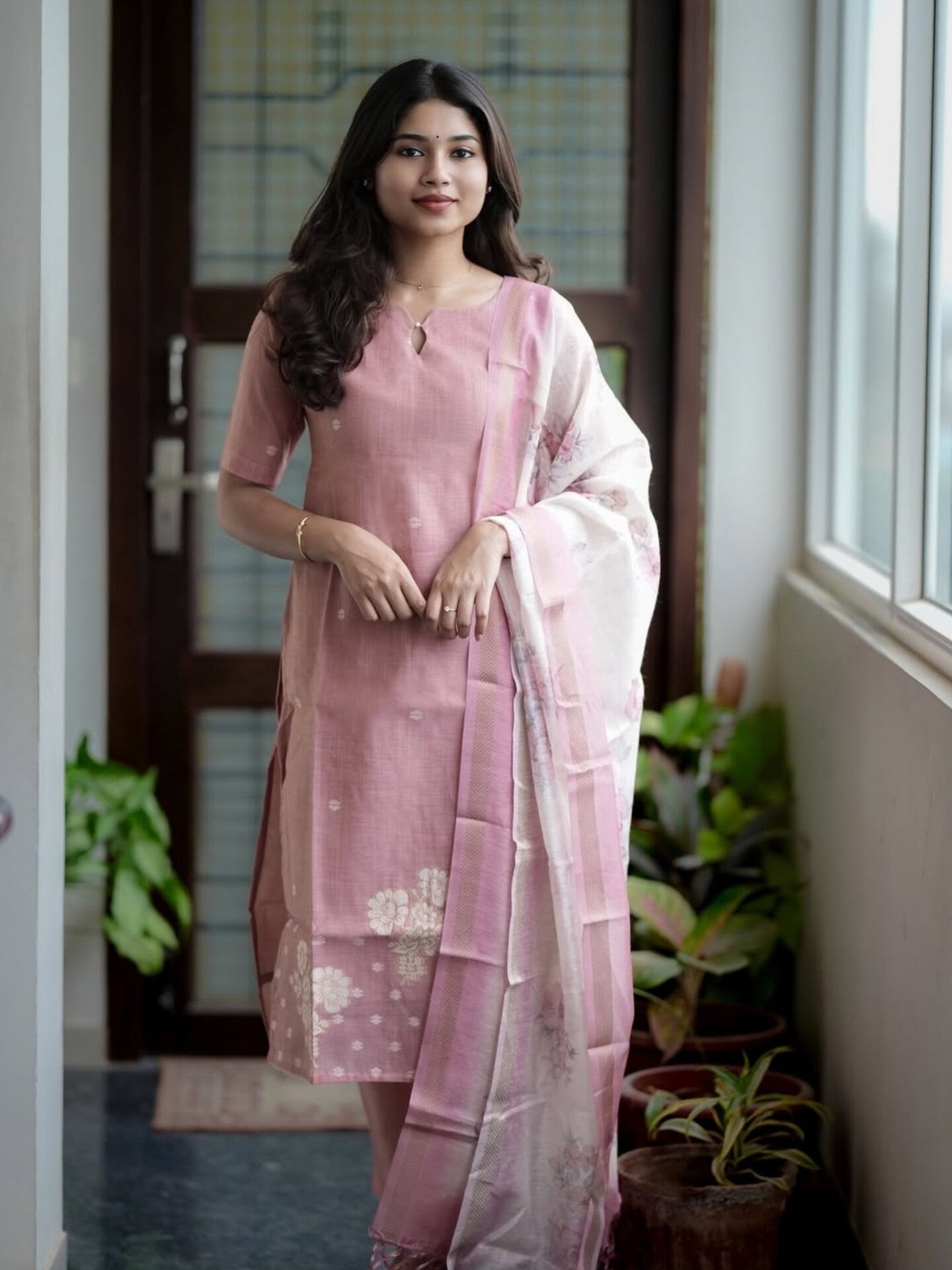 Premium Blush Floral Kurti Set 🌸
