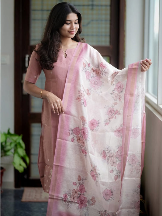 Premium Blush Floral Kurti Set 🌸
