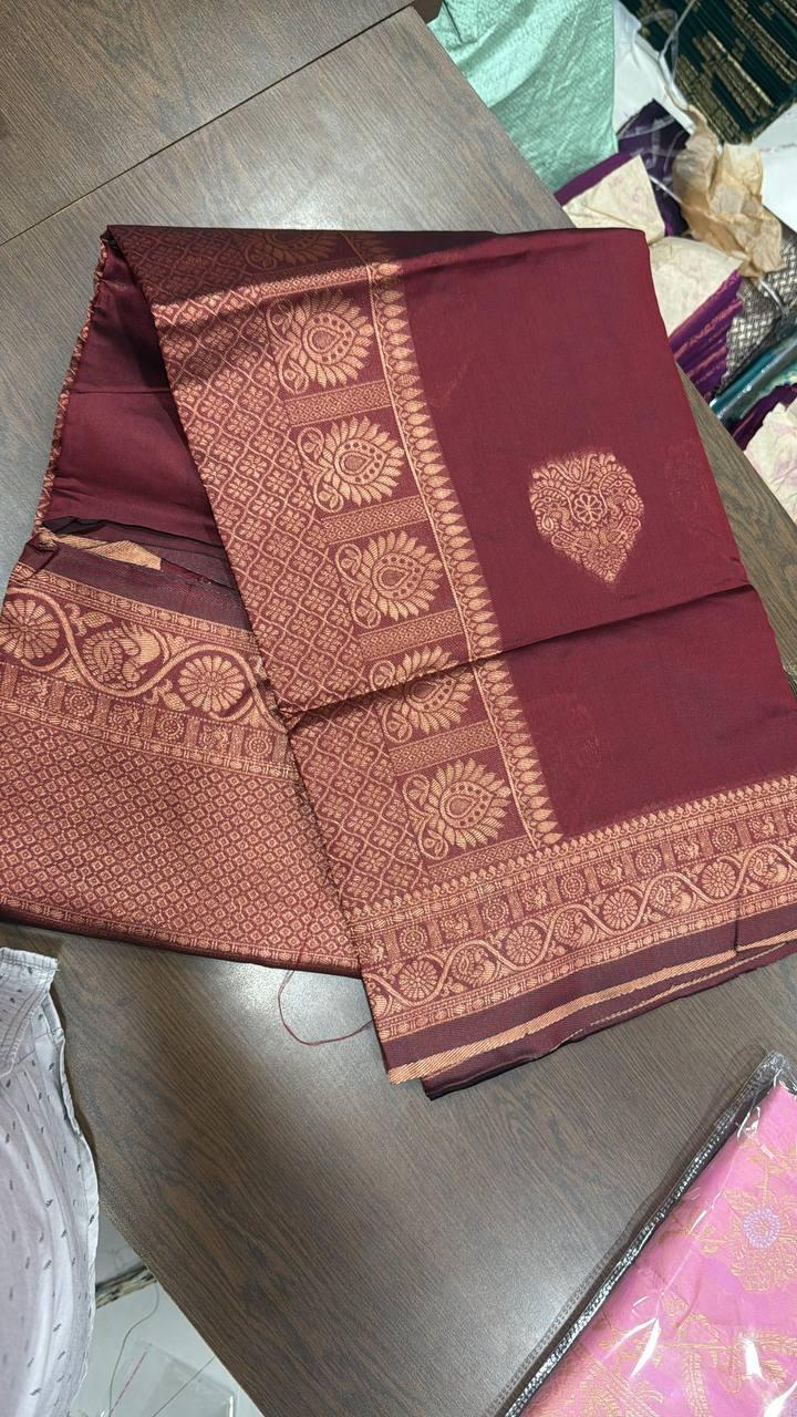 "Lichi Silk Red Date Wedding Saree - Organic and Breathable"