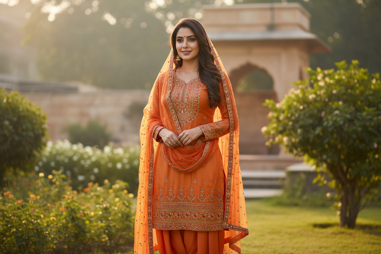crete indian 25 year women in orange punjabi dress