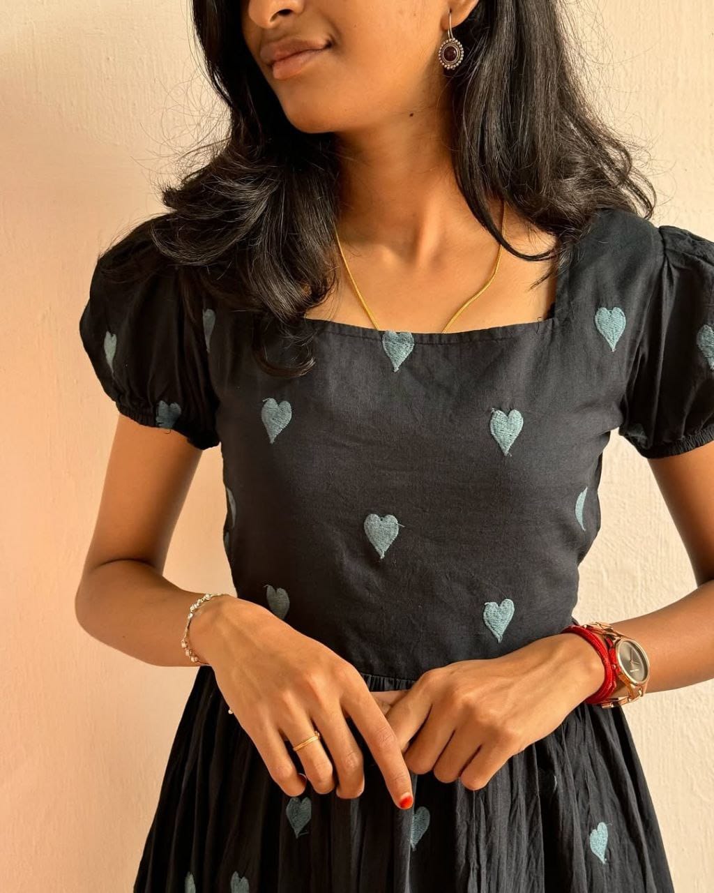 Premium Black Love Maxi Dress: Embroidery Heart Design