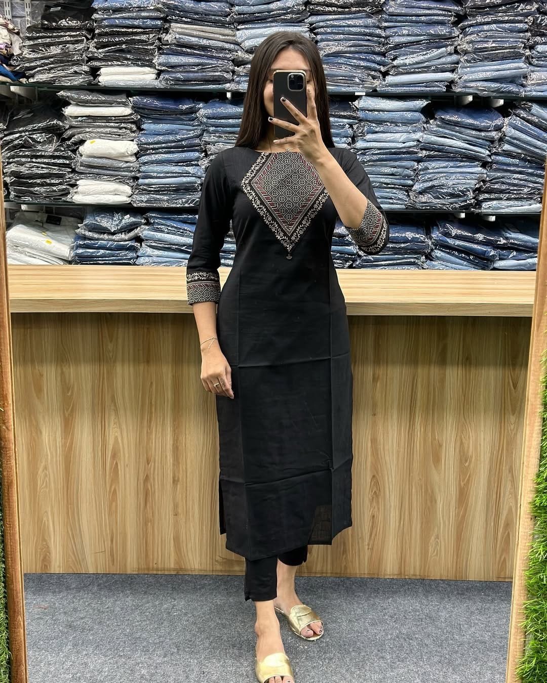 "Women's Cotton Top with Digital Print and Mirror Work"