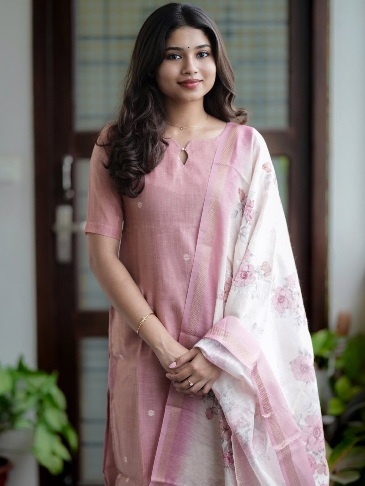 Premium Blush  Floral Kurti Set 🌸