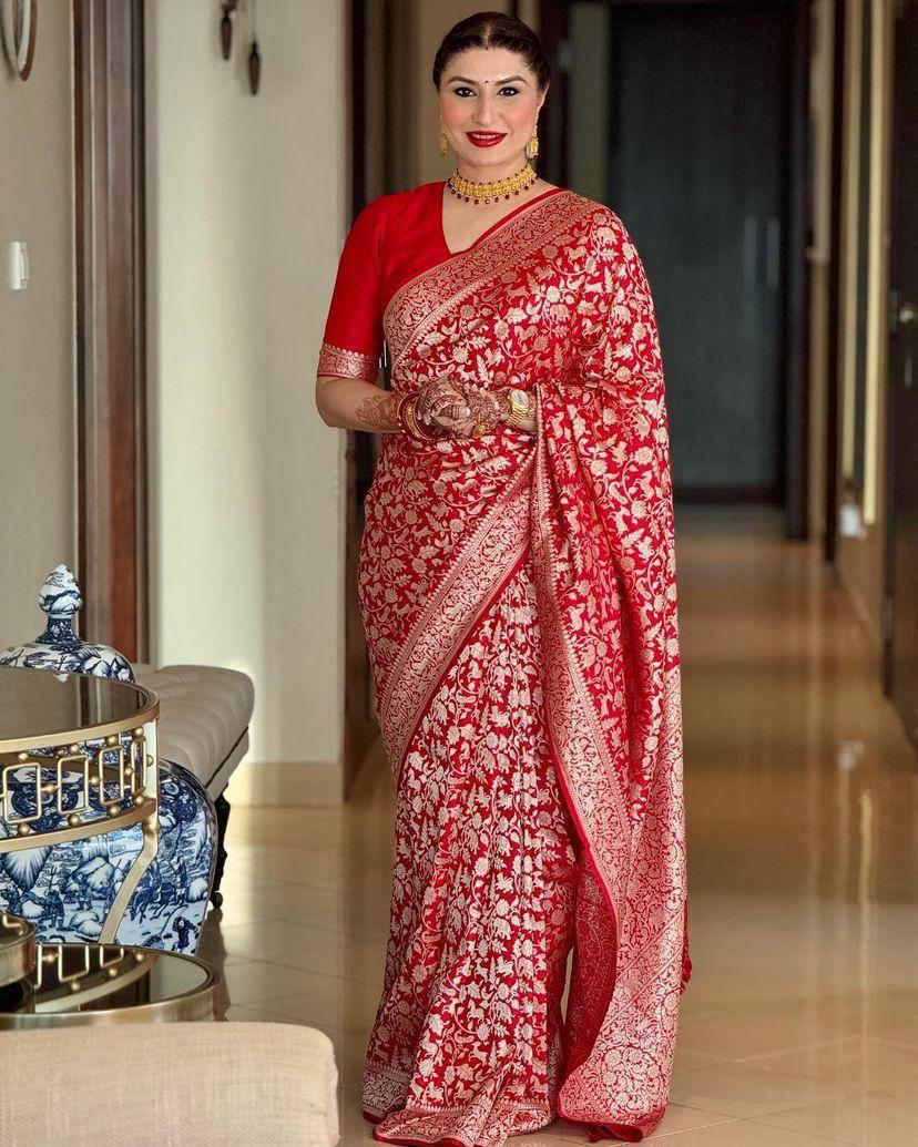 "Pure Love - Organic Banarasi Lichi Silk Saree for Effortless Wedding Style
