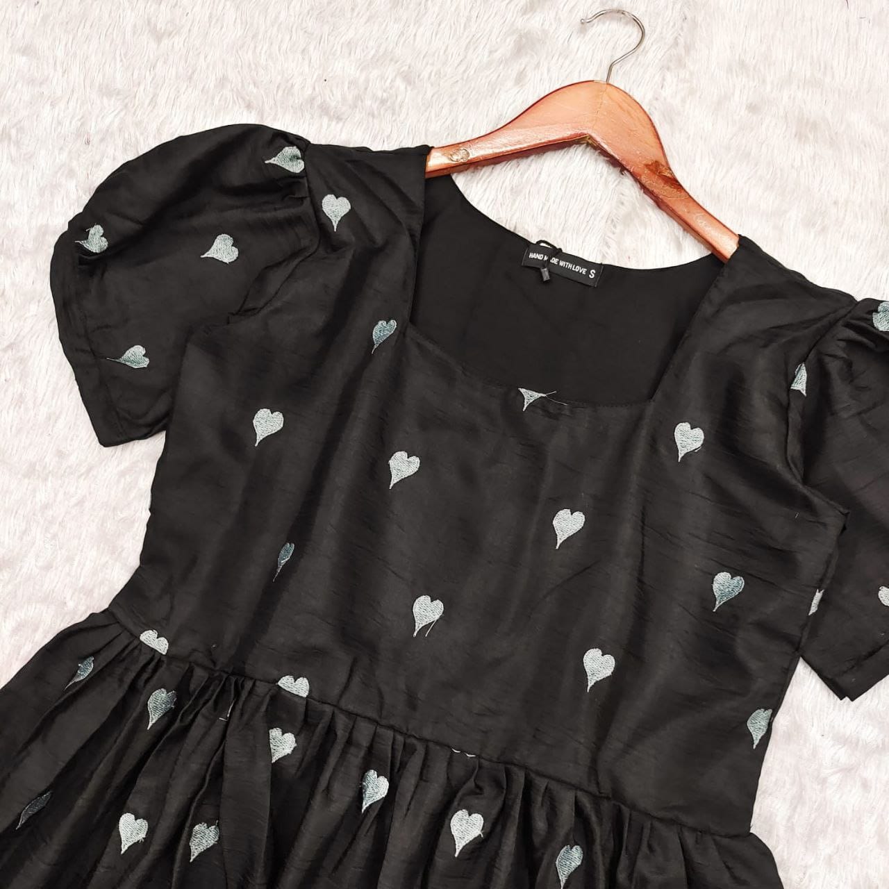 Premium Black Love Maxi Dress: Embroidery Heart Design