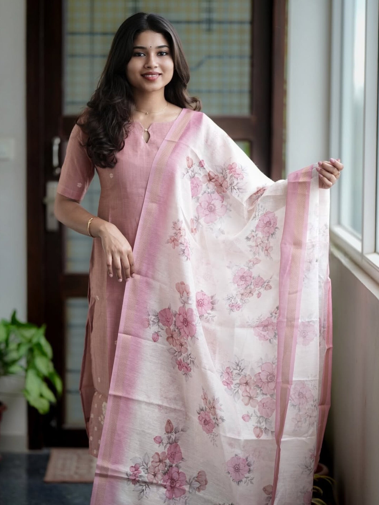 Premium Blush  Floral Kurti Set 🌸