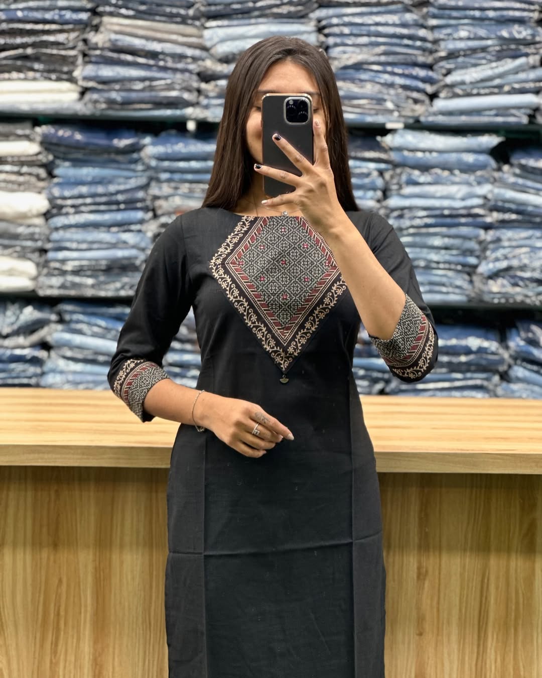 "Women's Cotton Top with Digital Print and Mirror Work"